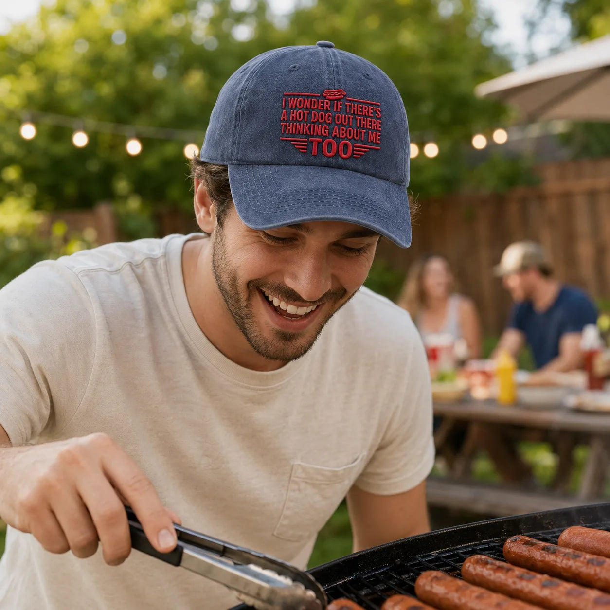 I Wonder If There's a Hot Dog Out There Thinking Washed Cap - washed cap - lifestyle
