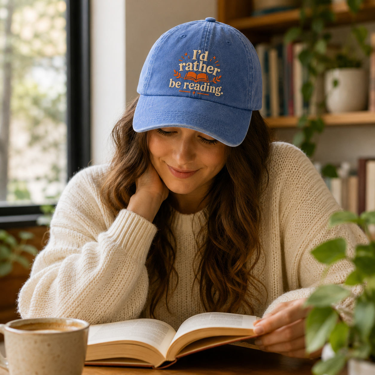 I'd Rather Be Reading Embroidered Washed Cap - Washed Cap - alternate angle