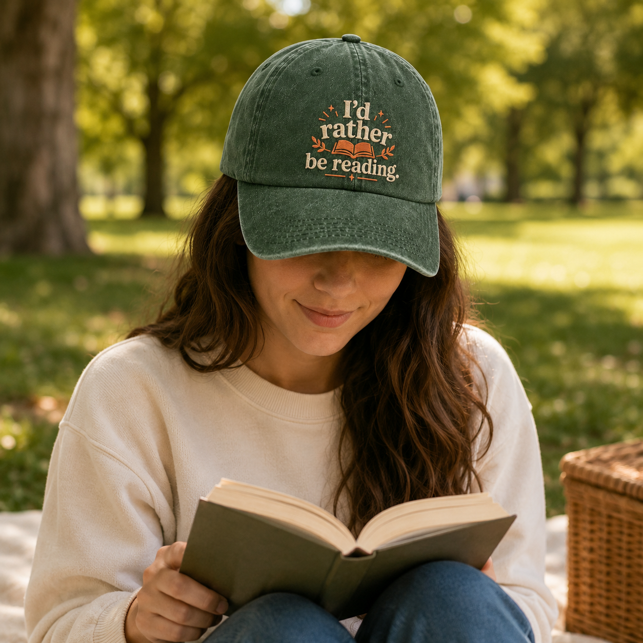 I'd Rather Be Reading Embroidered Washed Cap - Washed Cap - detail