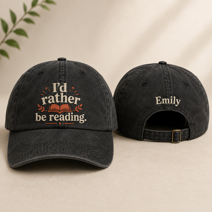 I'd Rather Be Reading Embroidered Washed Cap - Washed Cap - front view