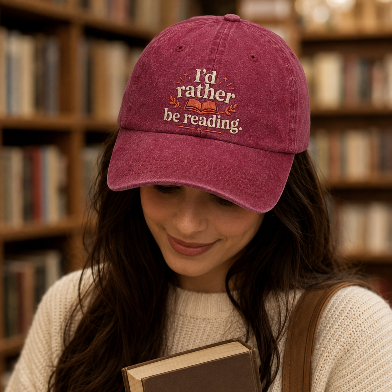 I'd Rather Be Reading Embroidered Washed Cap - Washed Cap - lifestyle