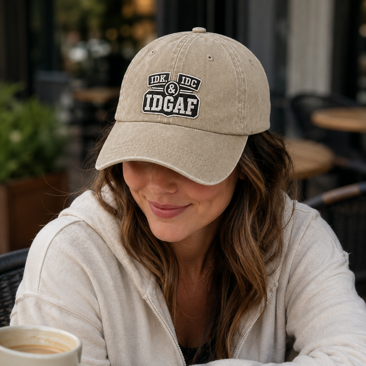 Idk Idc Idgaf Washed Cap - Washed Cap - side view