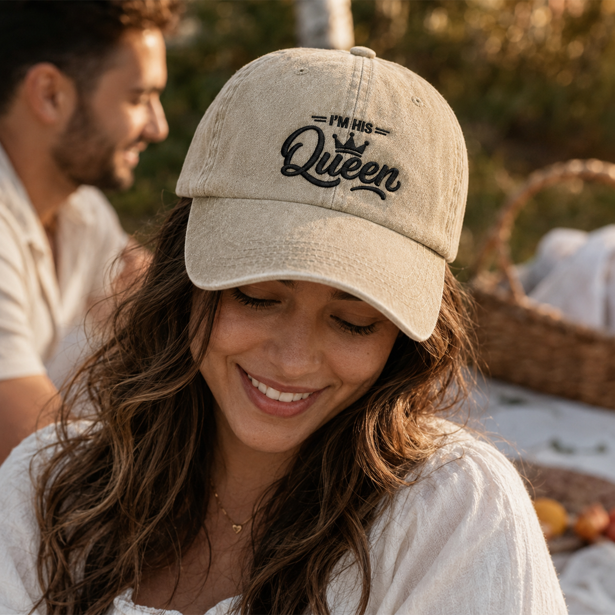 I'm His Queen Embroidered Washed Cap - Washed Cap - side view