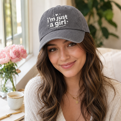 I'm Just A Girl Embroidered Washed Cap - Washed Cap - alternate angle