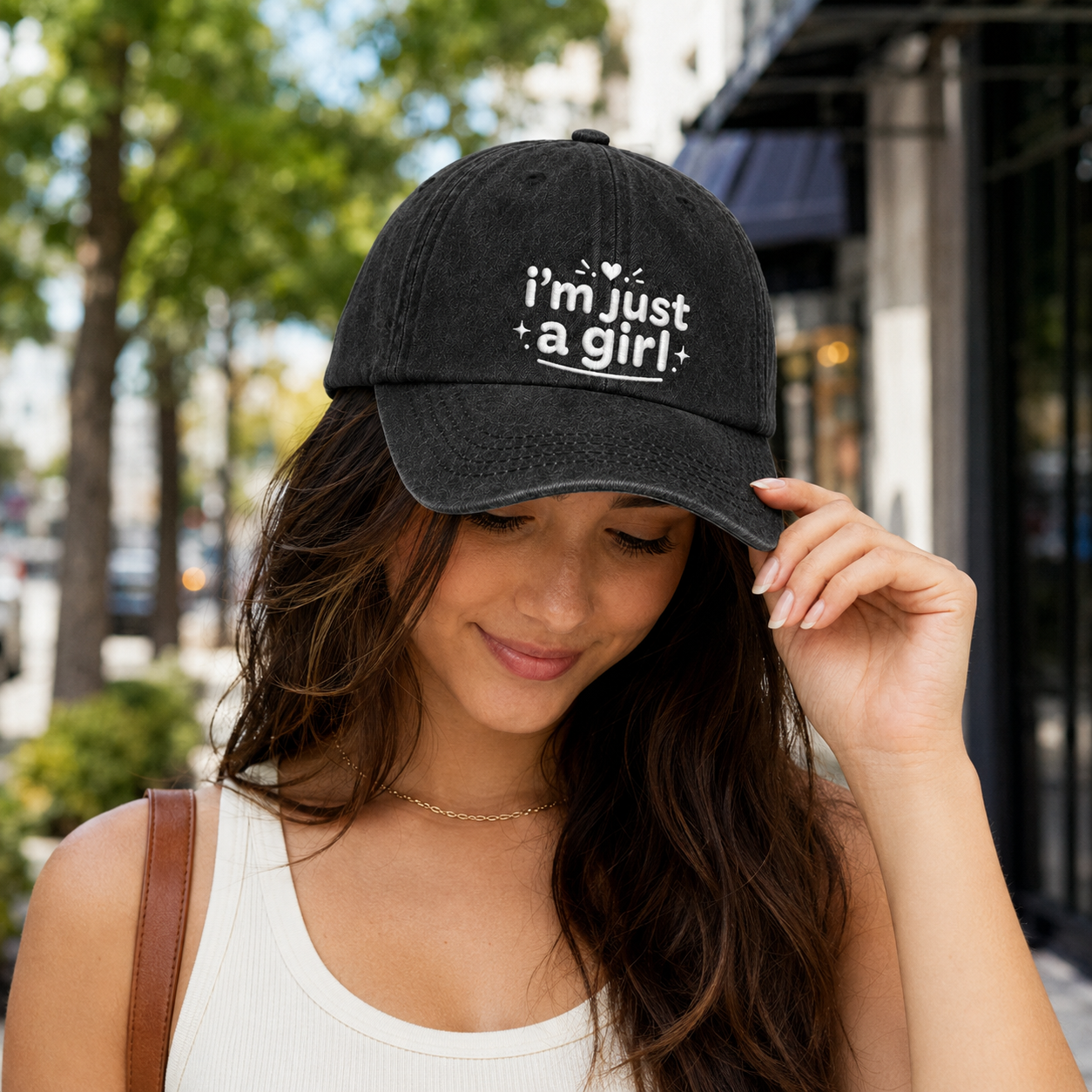 I'm Just A Girl Embroidered Washed Cap - Washed Cap - detail