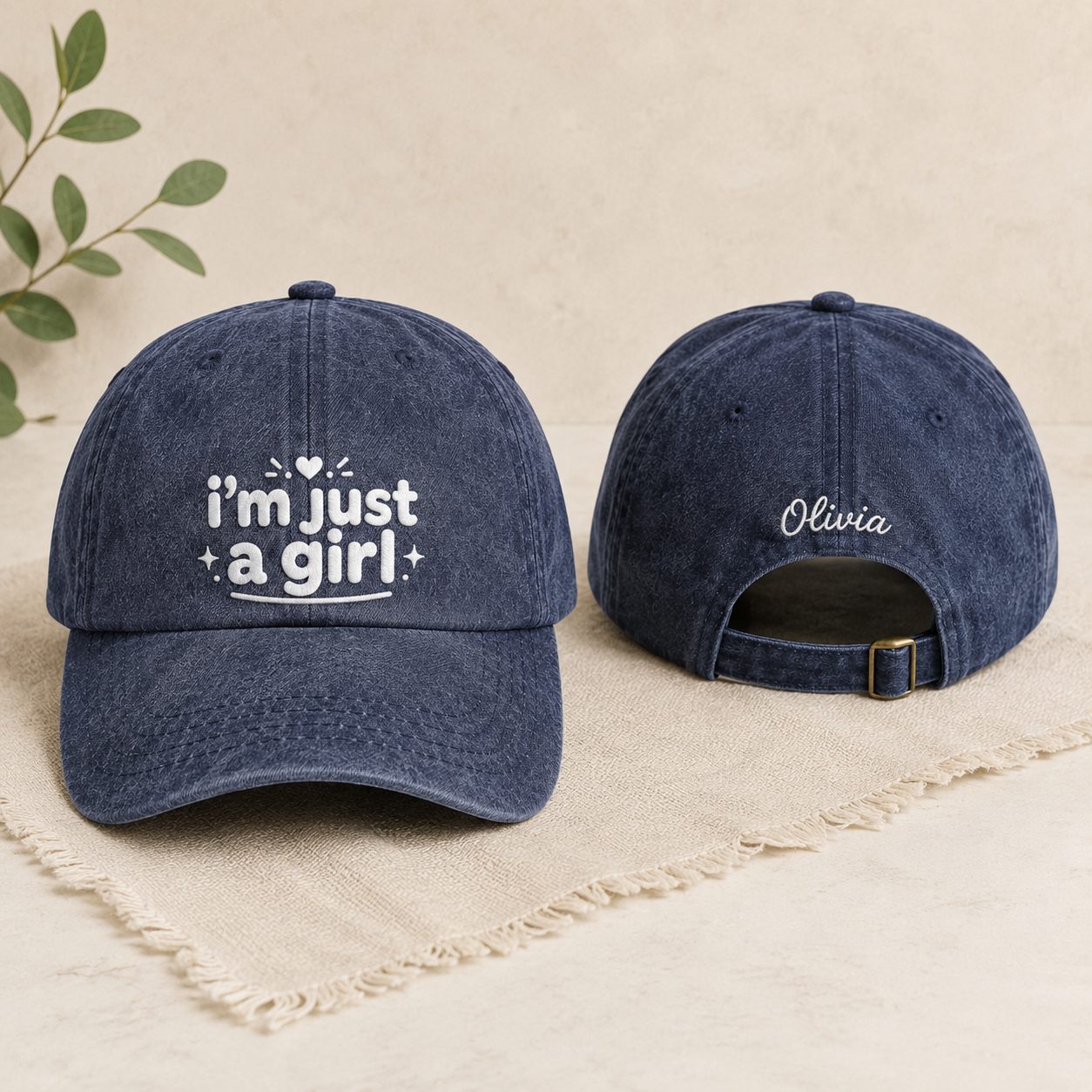 I'm Just A Girl Embroidered Washed Cap - Washed Cap - front view