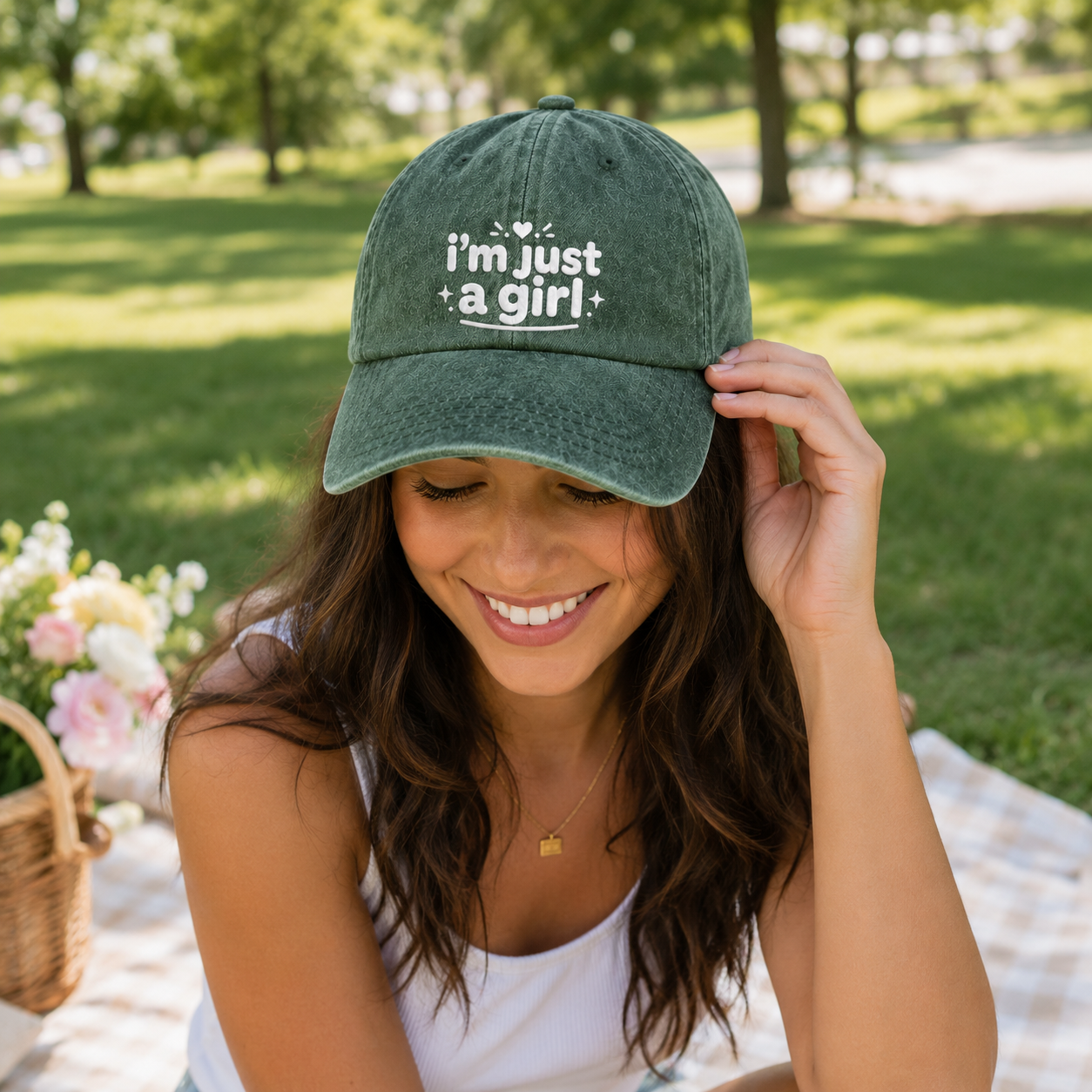 I'm Just A Girl Embroidered Washed Cap - Washed Cap - lifestyle