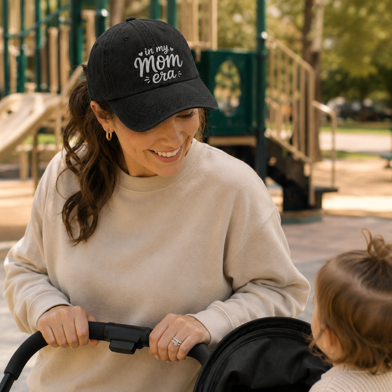In My Mom Era Embroidered Washed Cap - Washed Cap - side view