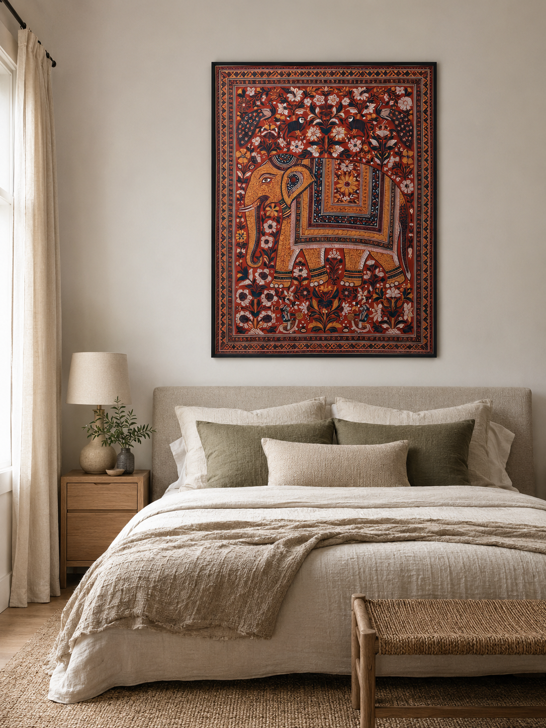 Indian Elephant Art Print - Wall Art Decor - lifestyle shot - Indian elephant art print, Asian elephant wall art