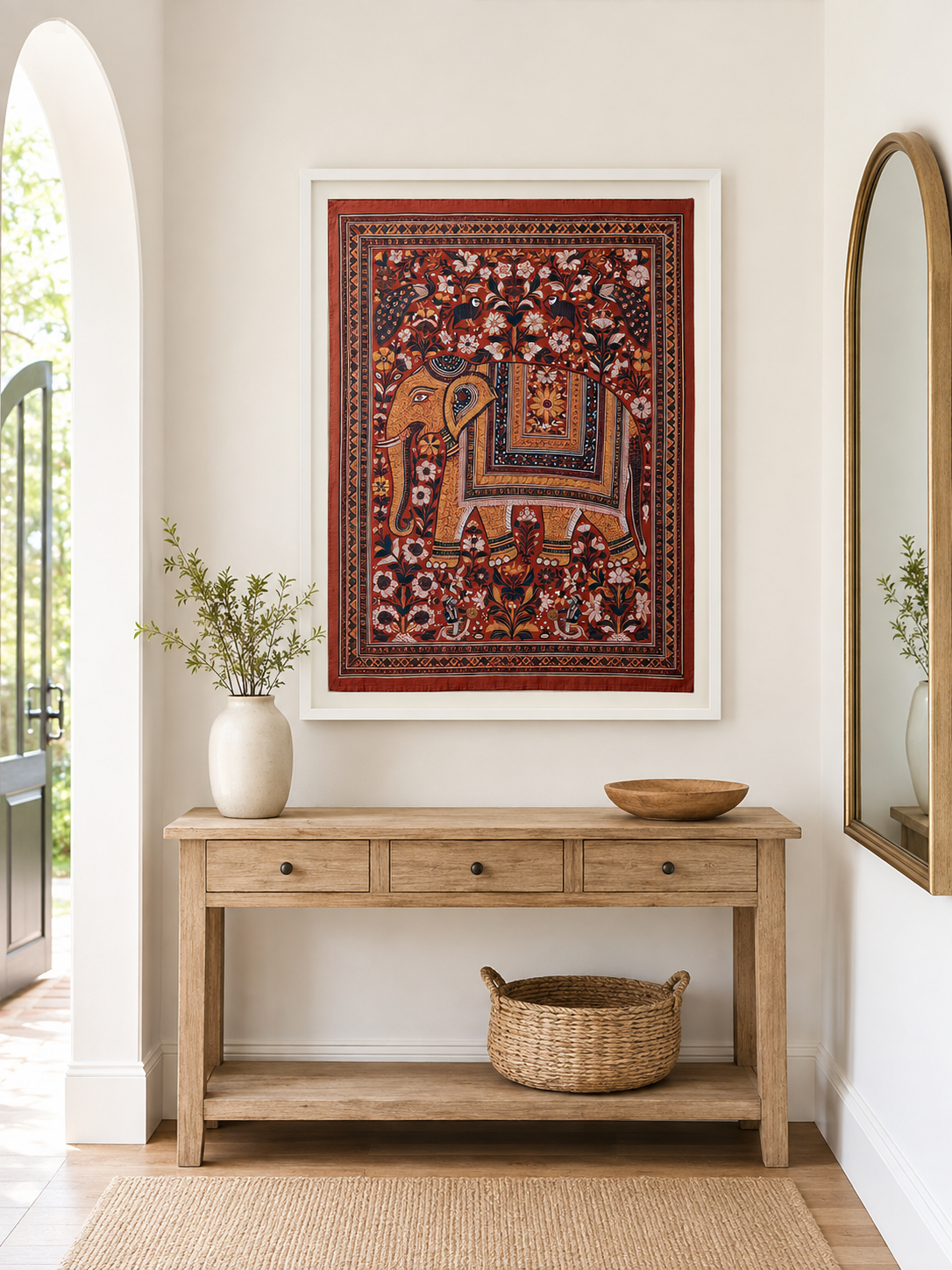 Indian Elephant Peacock Print - Wall Art Decor - alternate angle - indian elephant art print, red elephant wall art