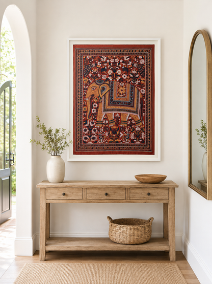 Indian Elephant Peacock Print - Wall Art Decor - alternate angle - indian elephant art print, red elephant wall art