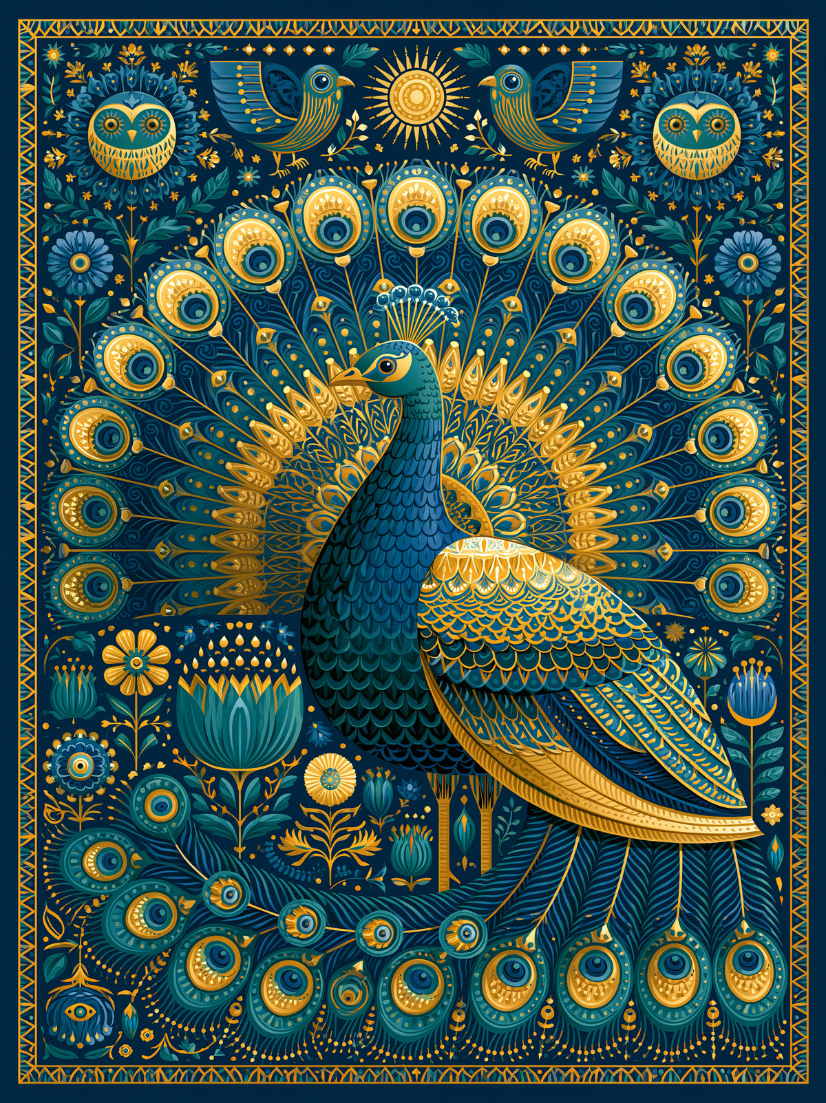 Indian Peacock Wall Art - Wall Art Decor - front view - indian peacock wall art, peacock art print