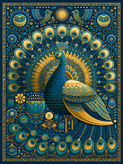 Indian Peacock Wall Art - Wall Art Decor - front view - indian peacock wall art, peacock art print
