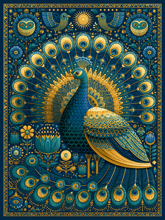 Indian Peacock Wall Art - Wall Art Decor - front view - indian peacock wall art, peacock art print