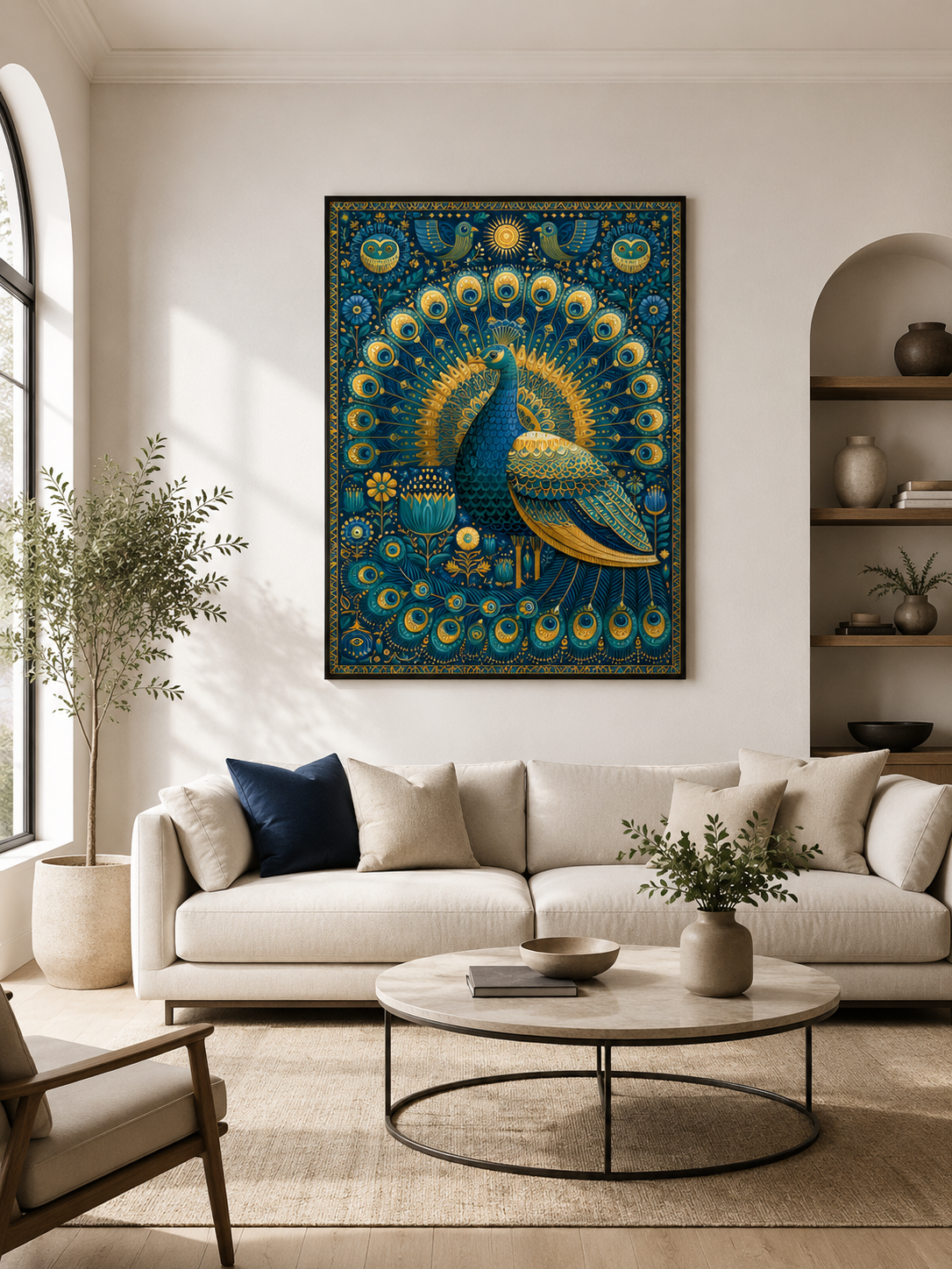 Indian Peacock Wall Art - Wall Art Decor - detail view - indian peacock wall art, peacock art print