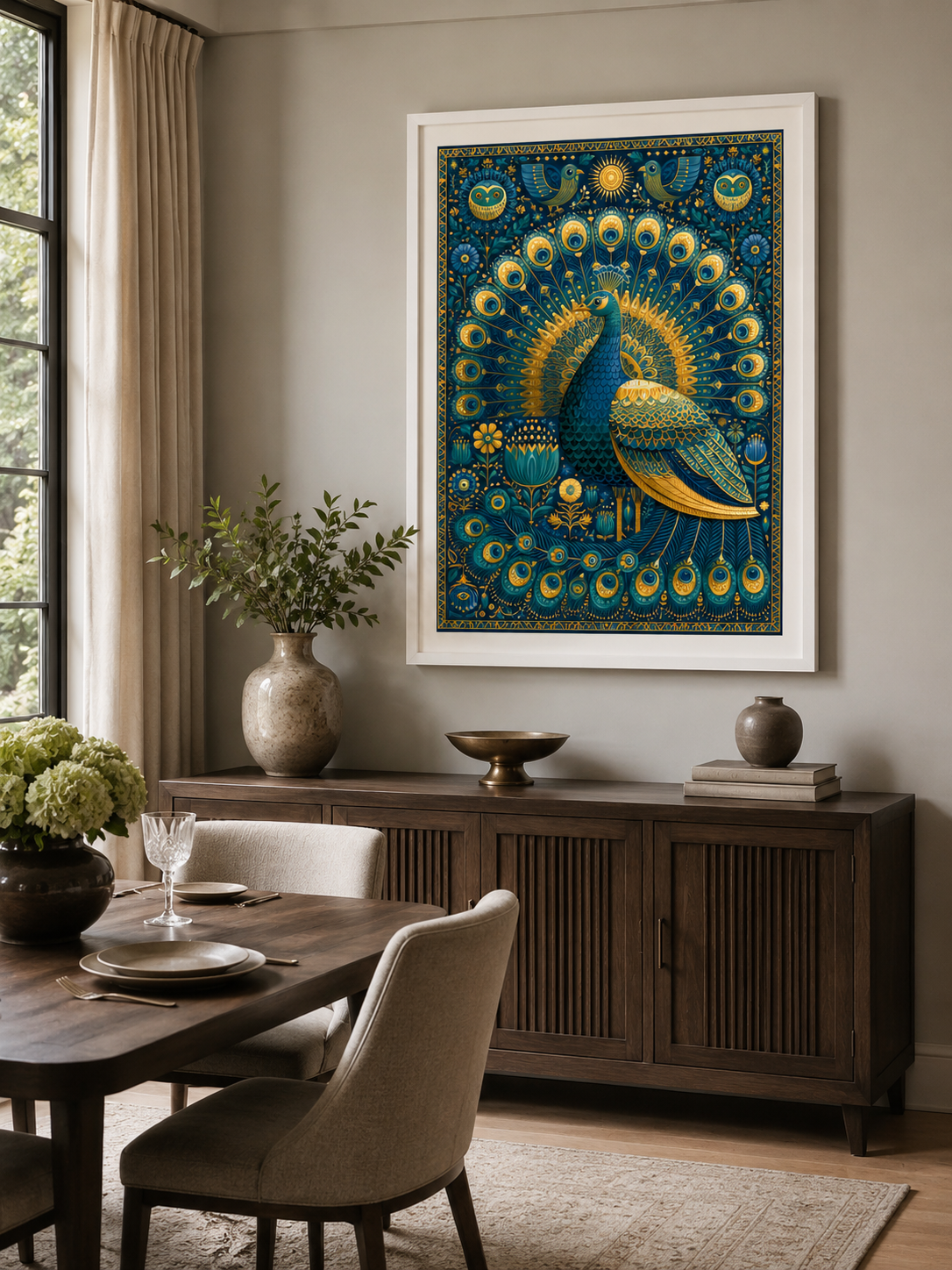 Indian Peacock Wall Art - Wall Art Decor - close-up - indian peacock wall art, peacock art print