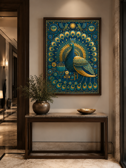 Indian Peacock Wall Art - Wall Art Decor - alternate angle - indian peacock wall art, peacock art print