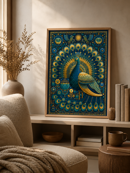 Indian Peacock Wall Art - Wall Art Decor - front view - indian peacock wall art, peacock art print
