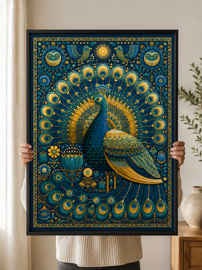 Indian Peacock Wall Art - Wall Art Decor - detail view - indian peacock wall art, peacock art print