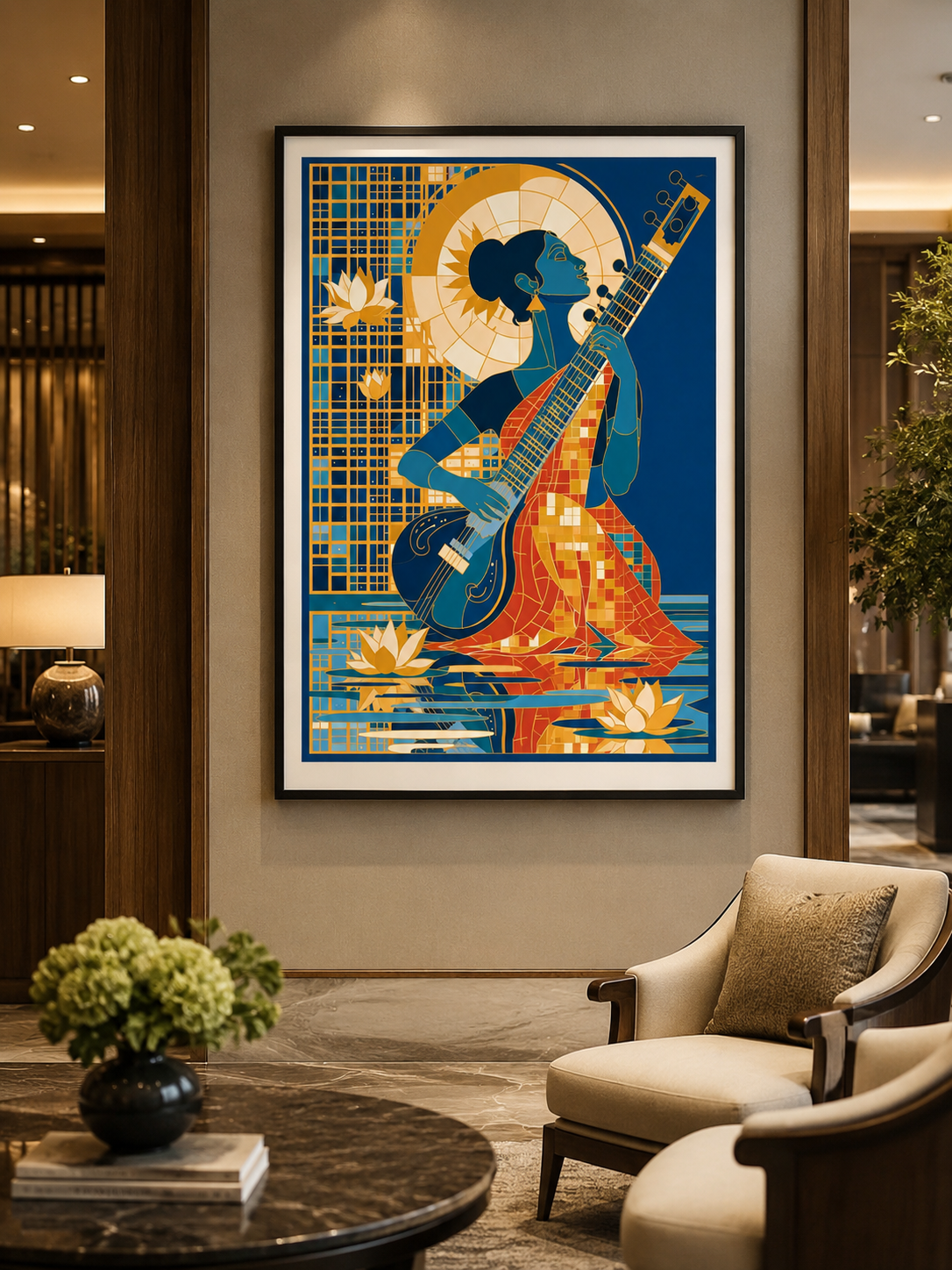 Indian Sitar Wall Art - Wall Art Decor - close-up - indian sitar wall art, sitar player art print