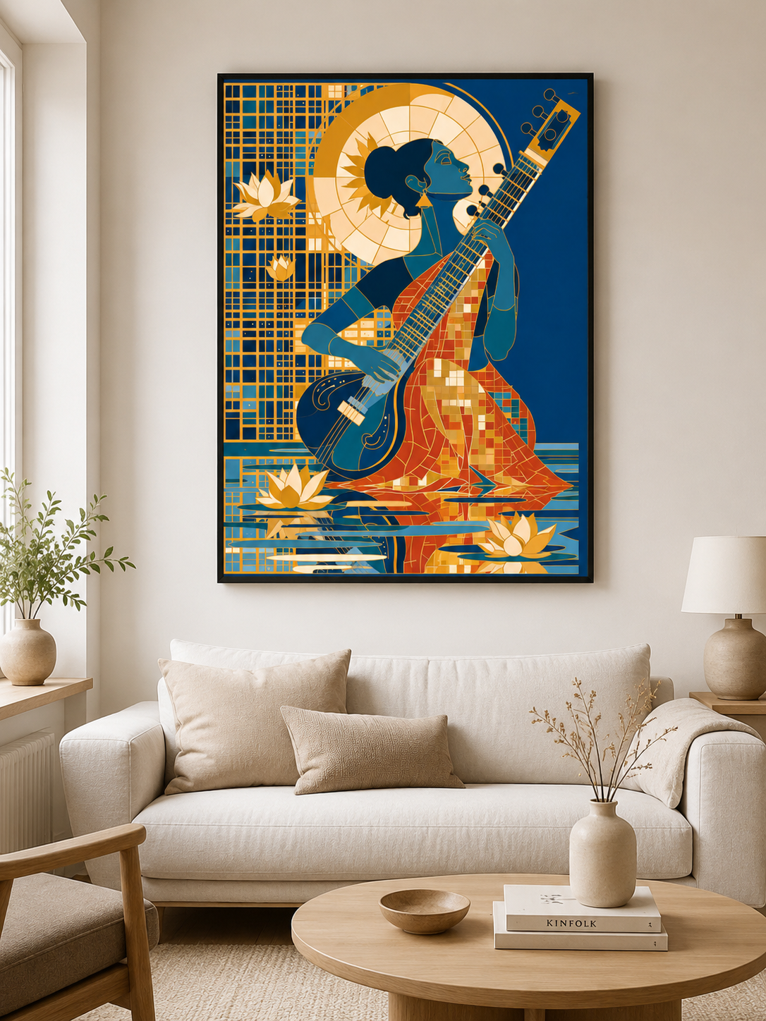 Indian Sitar Wall Art - Wall Art Decor - detail view - indian sitar wall art, sitar player art print