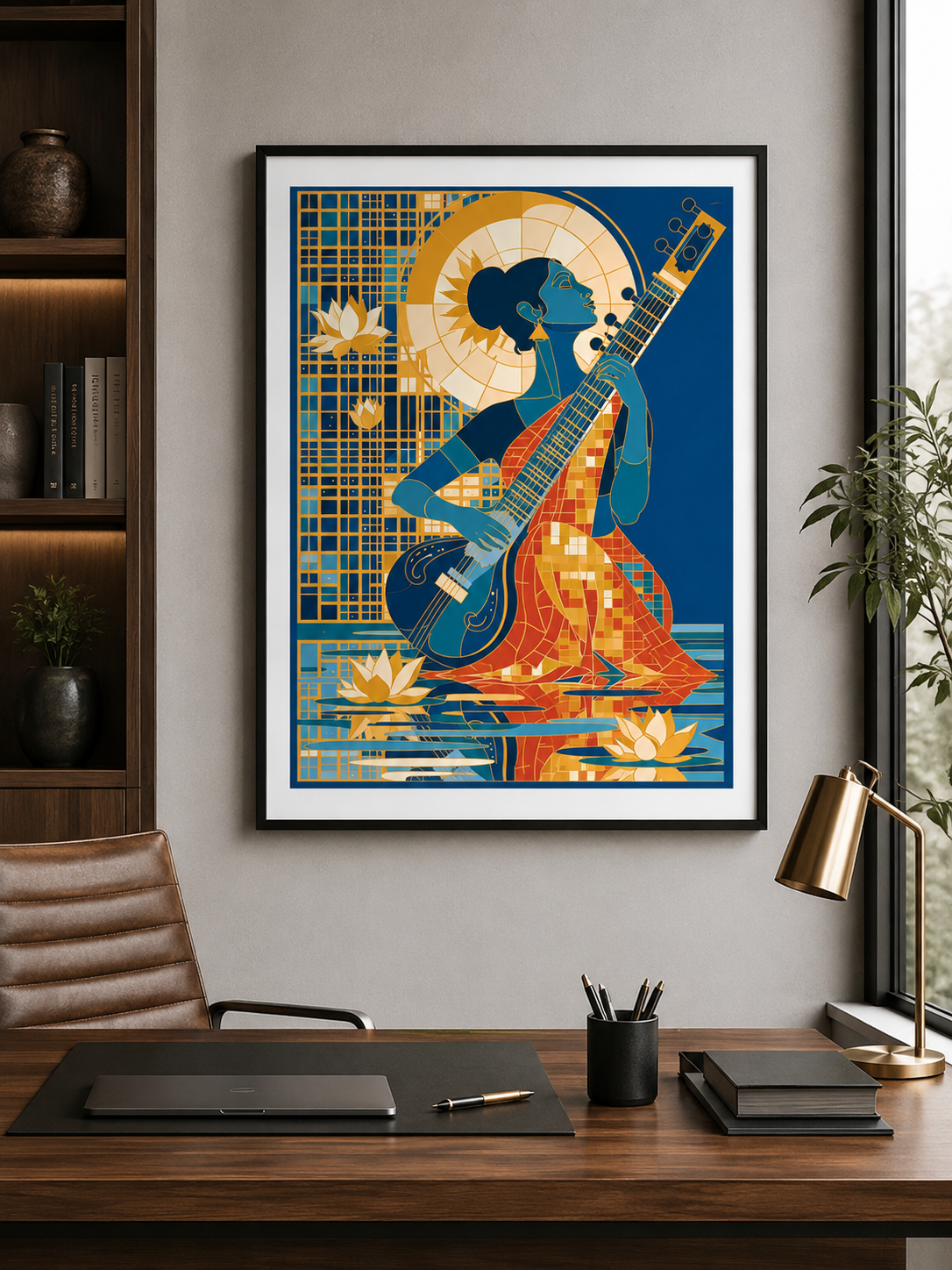 Indian Sitar Wall Art - Wall Art Decor - close-up - indian sitar wall art, sitar player art print