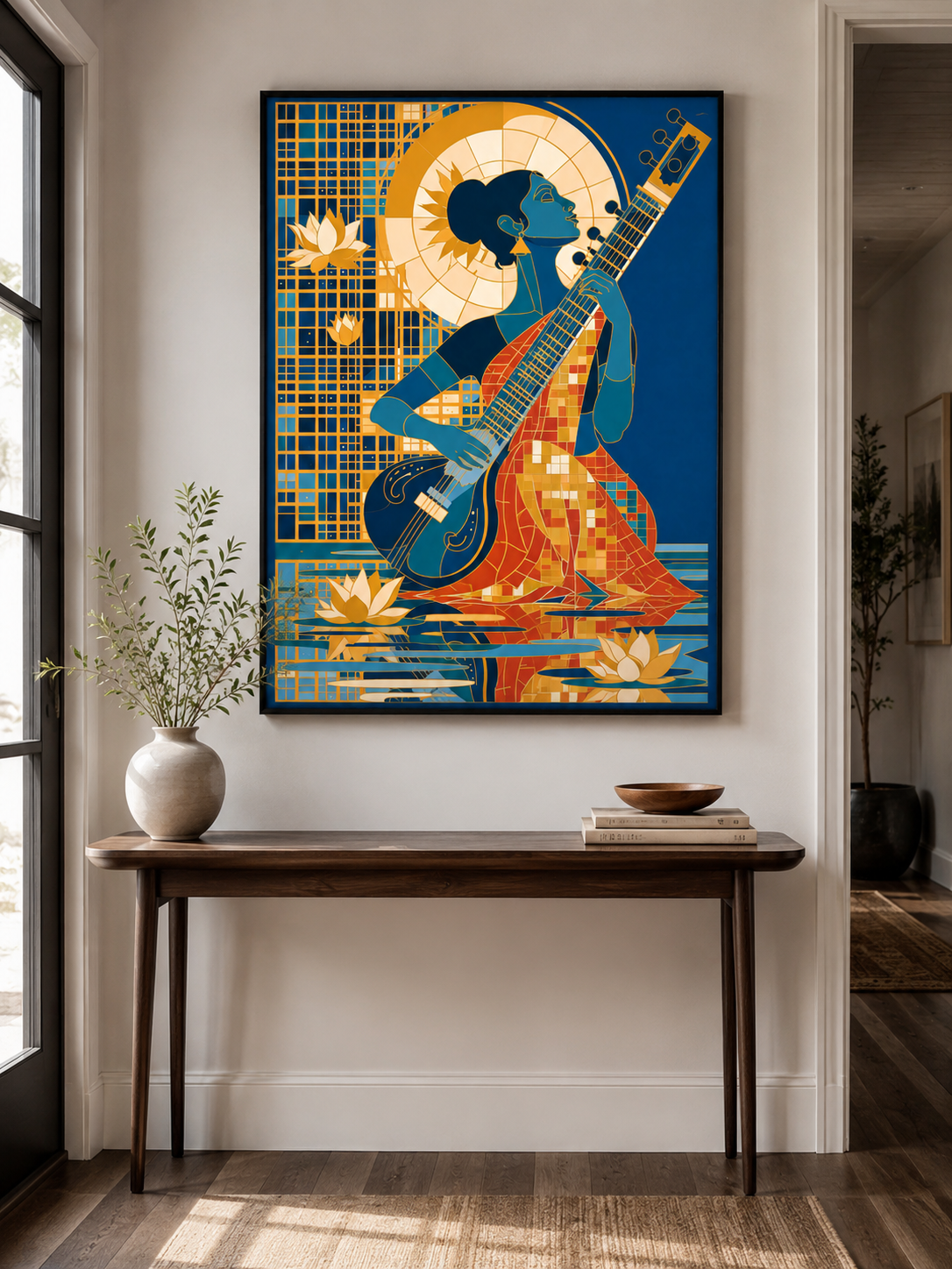 Indian Sitar Wall Art - Wall Art Decor - alternate angle - indian sitar wall art, sitar player art print