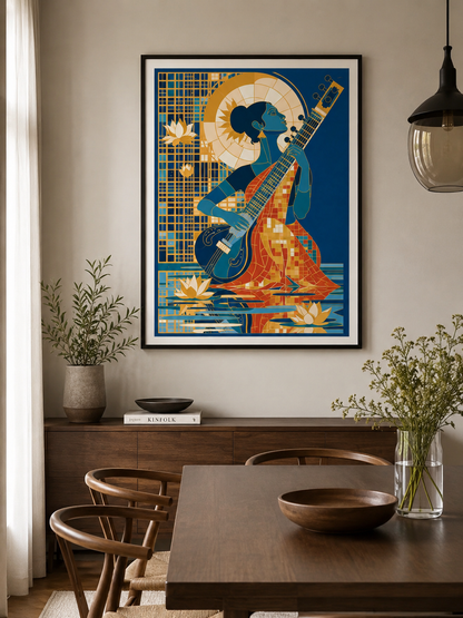 Indian Sitar Wall Art - Wall Art Decor - packaging - indian sitar wall art, sitar player art print