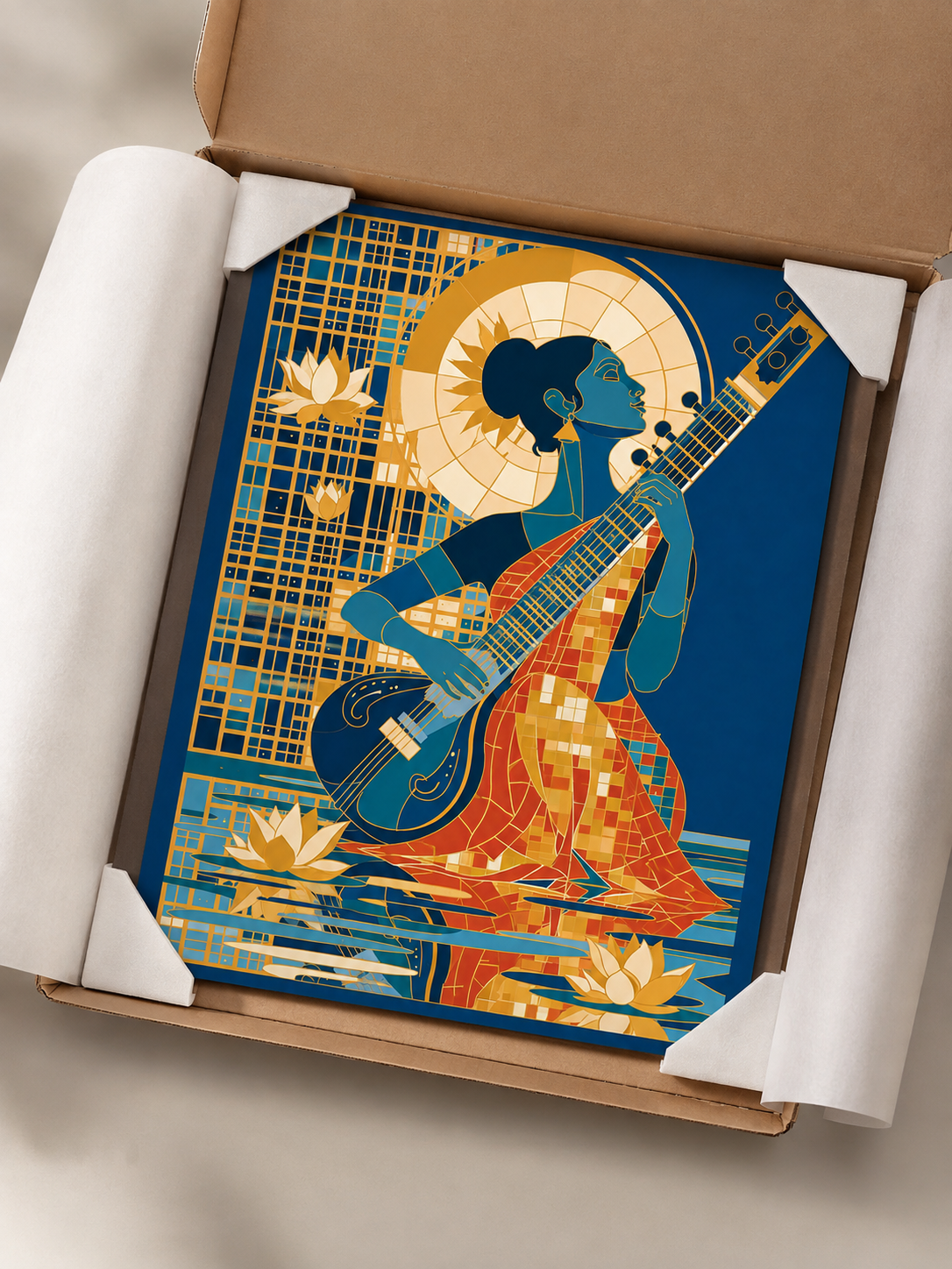 Indian Sitar Wall Art - Wall Art Decor - lifestyle shot - indian sitar wall art, sitar player art print
