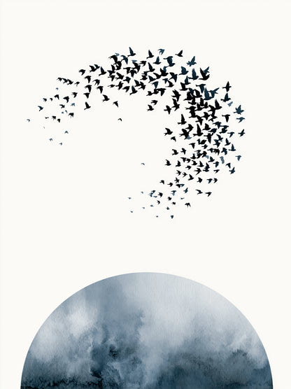Indigo Bird Wall Art - Wall Art Decor - front view - indigo bird wall art, minimalist bird poster