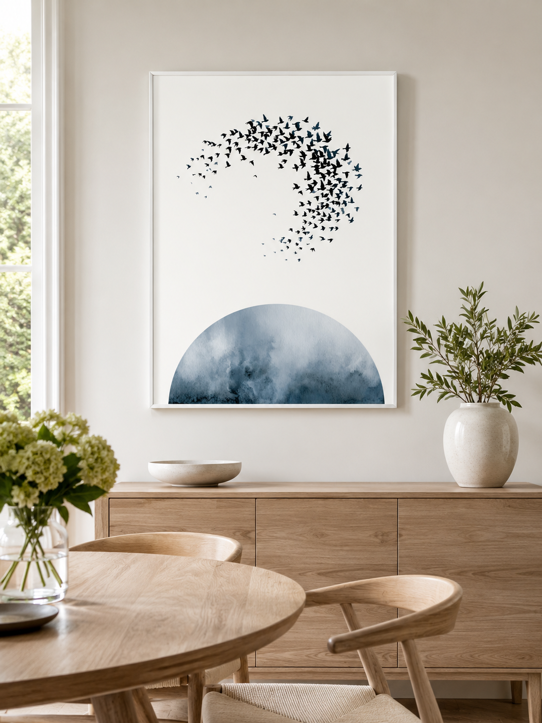 Indigo Bird Wall Art - Wall Art Decor - close-up - indigo bird wall art, minimalist bird poster