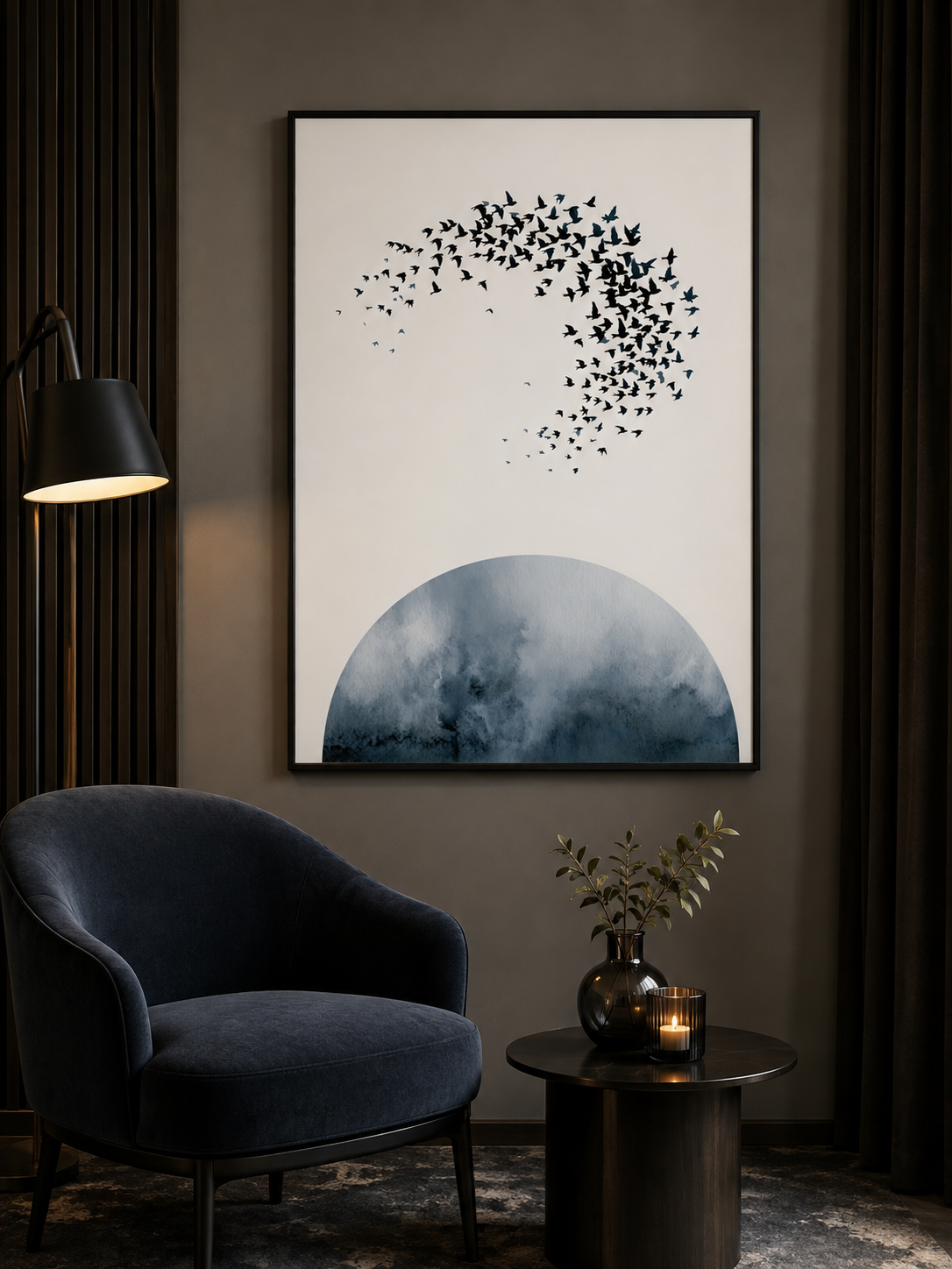 Indigo Bird Wall Art - Wall Art Decor - alternate angle - indigo bird wall art, minimalist bird poster