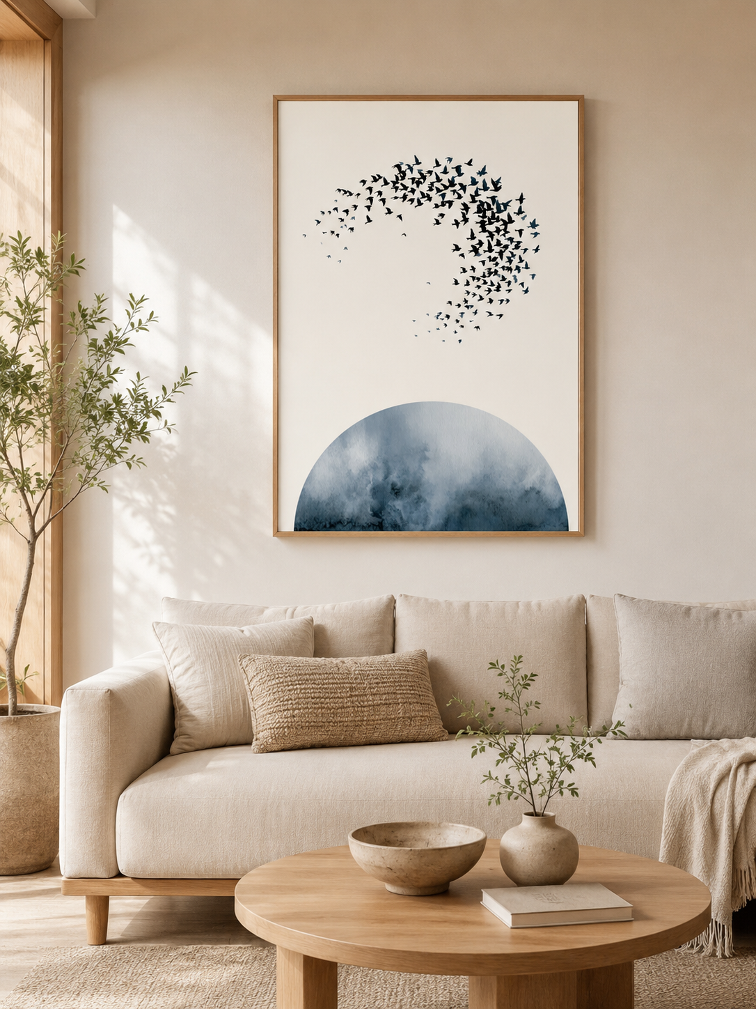 Indigo Bird Wall Art - Wall Art Decor - detail view - indigo bird wall art, minimalist bird poster