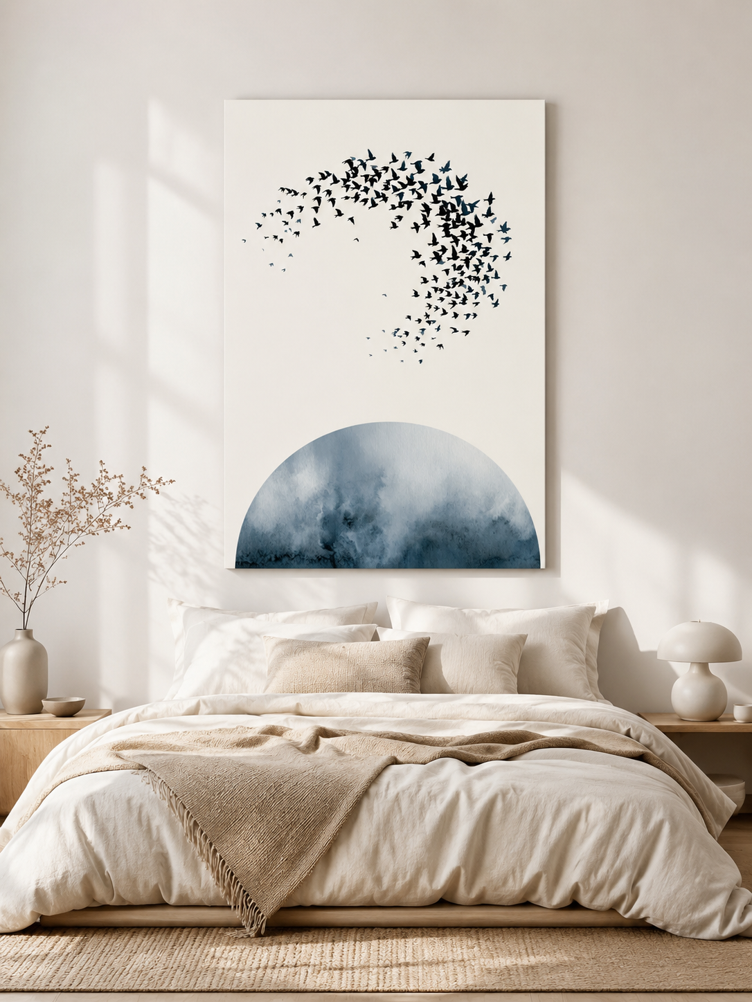 Indigo Bird Wall Art - Wall Art Decor - lifestyle shot - indigo bird wall art, minimalist bird poster