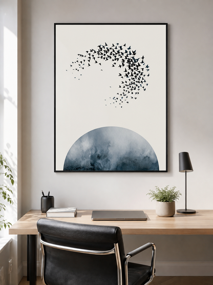 Indigo Bird Wall Art - Wall Art Decor - close-up - indigo bird wall art, minimalist bird poster