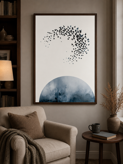 Indigo Bird Wall Art - Wall Art Decor - packaging - indigo bird wall art, minimalist bird poster