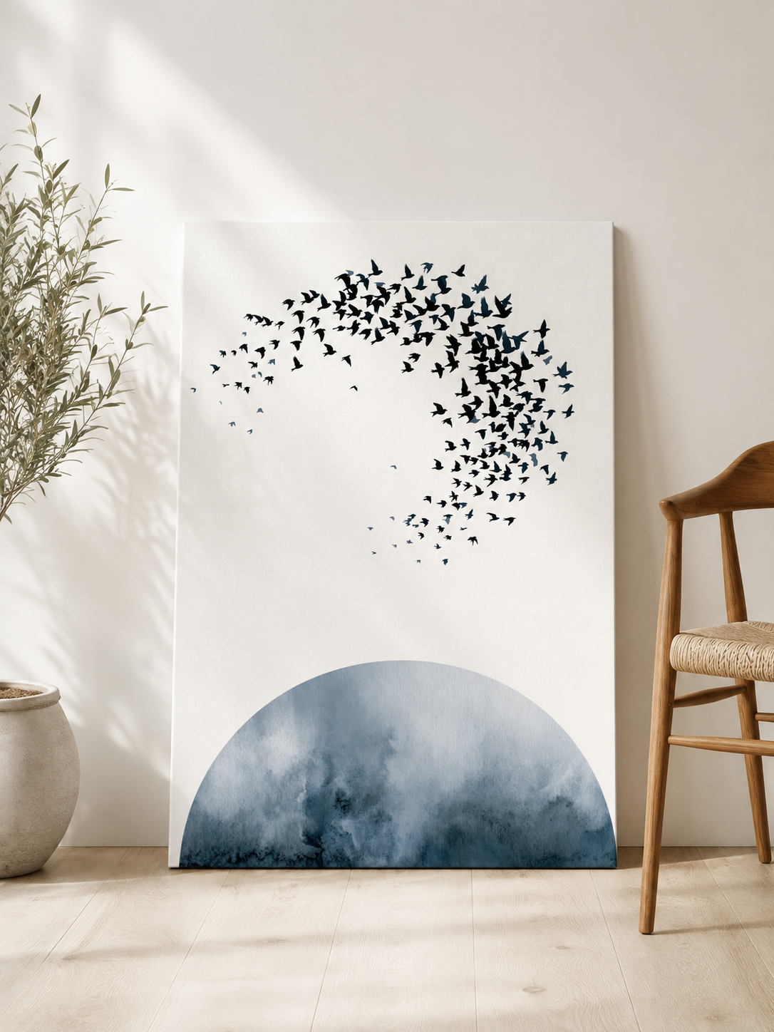 Indigo Bird Wall Art - Wall Art Decor - front view - indigo bird wall art, minimalist bird poster