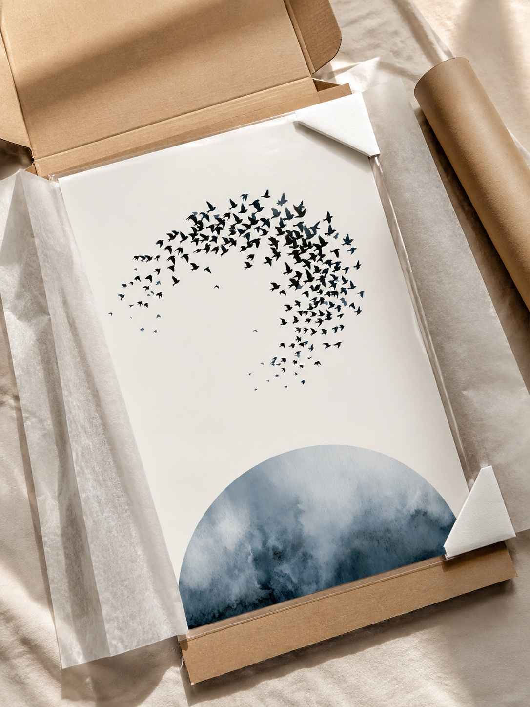 Indigo Bird Wall Art - Wall Art Decor - lifestyle shot - indigo bird wall art, minimalist bird poster