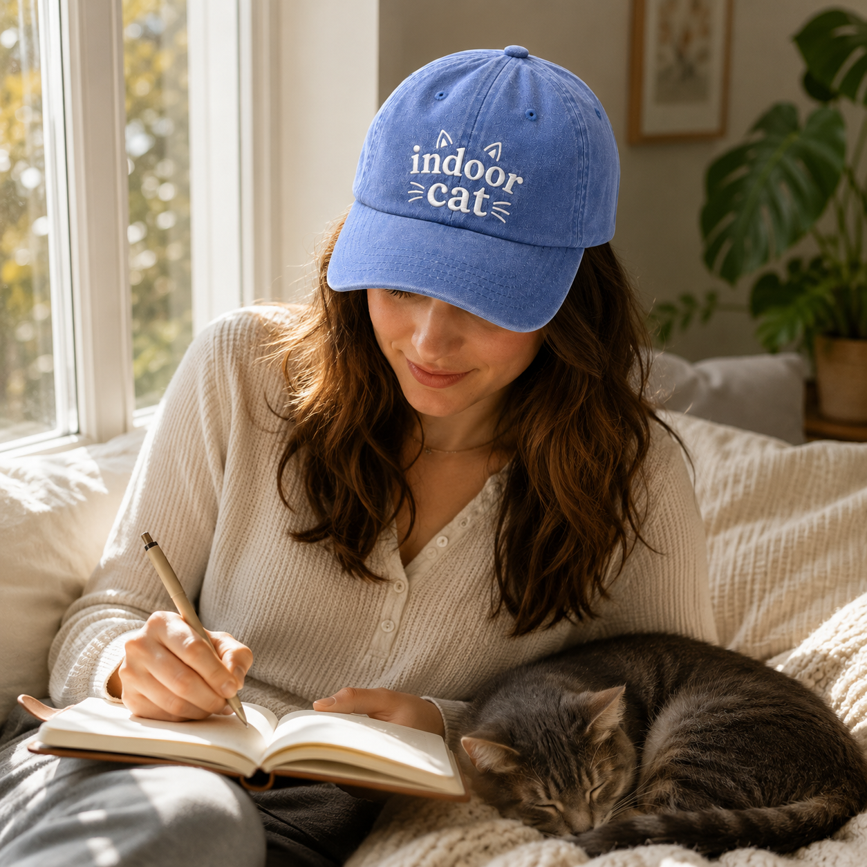 Indoor Cat Embroidered Washed Cap - Washed Cap - alternate angle