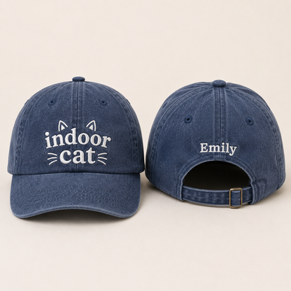 Indoor Cat Embroidered Washed Cap - Washed Cap - front view