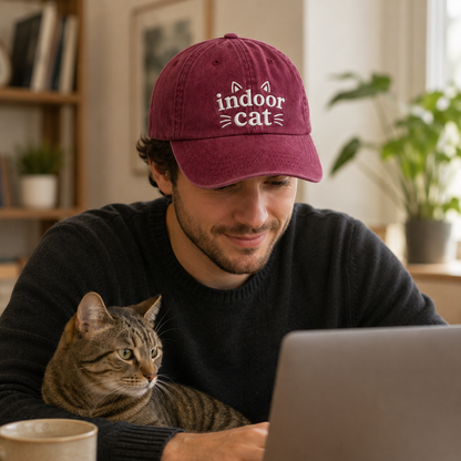 Indoor Cat Embroidered Washed Cap - Washed Cap - lifestyle