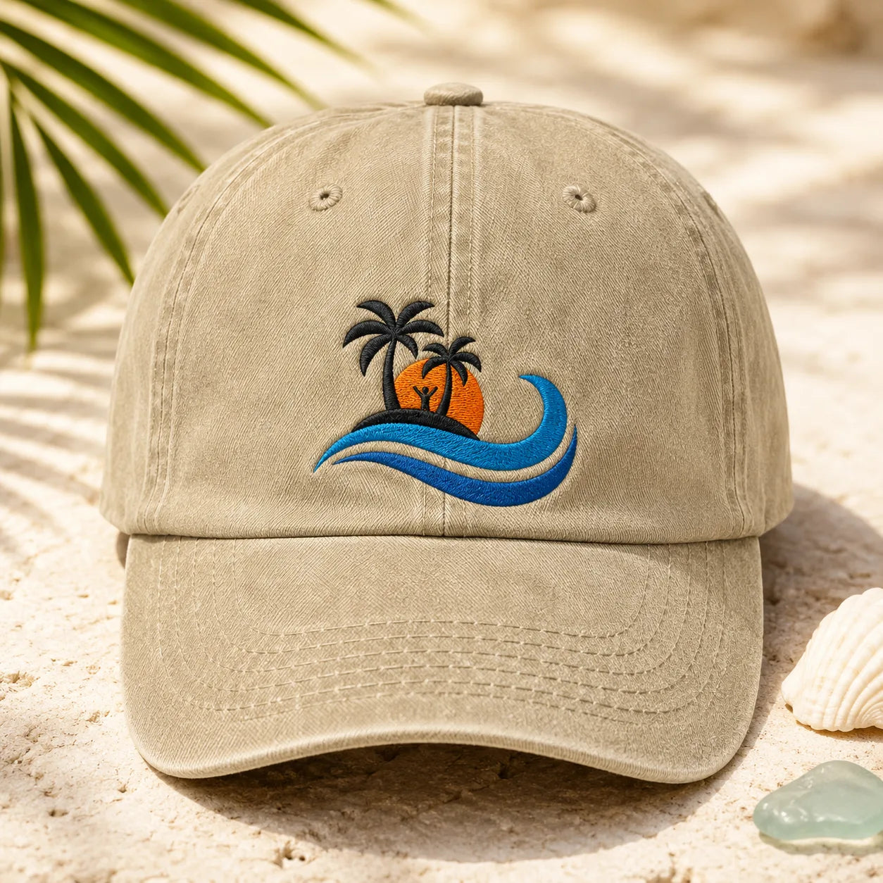 Island Sunset Embroidered Washed Cap - washed cap - detail