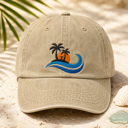 Island Sunset Embroidered Washed Cap - washed cap - detail