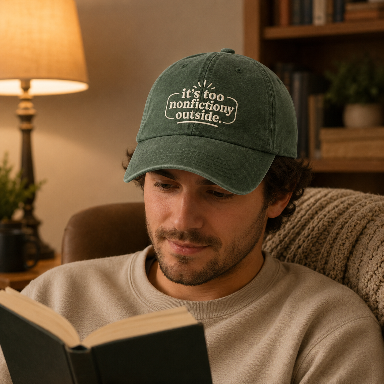 It's Too Nonfictiony Outside Embroidered Washed Cap - Washed Cap - detail