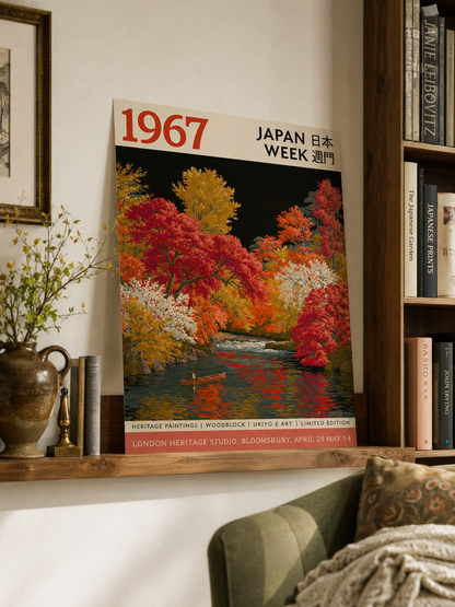 Japanese Autumn Landscape Poster - Wall Art Decor - alternate angle - canvas print, framed wall art