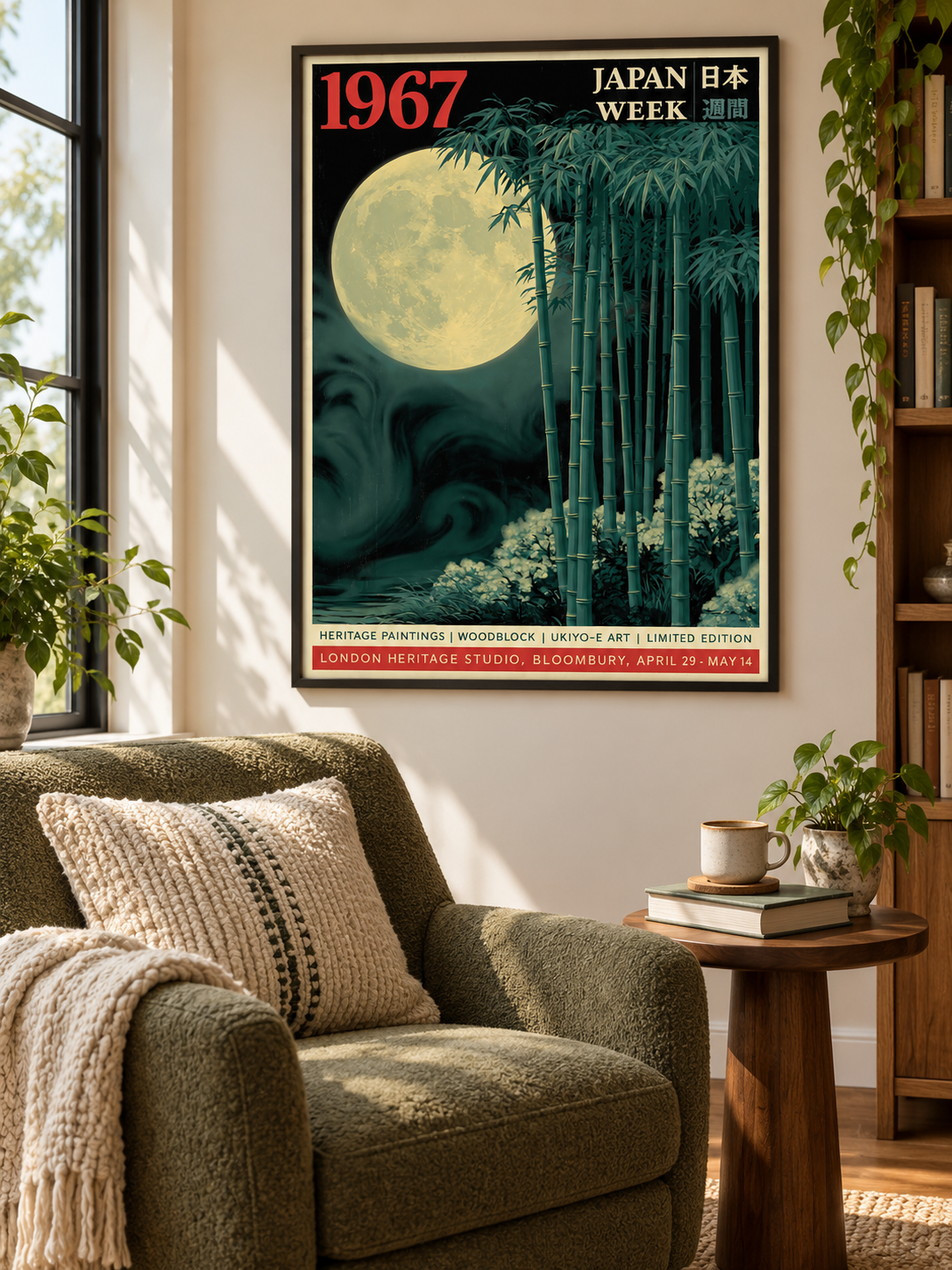 Japanese Bamboo Moon Poster - Wall Art Decor - close-up - bamboo moon wall art, bamboo forest art