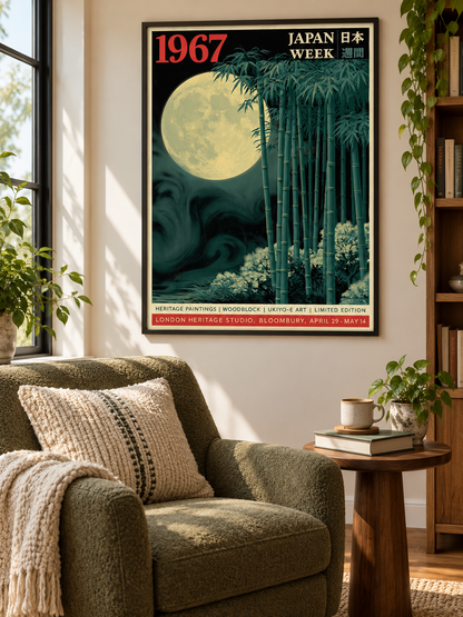 Japanese Bamboo Moon Poster - Wall Art Decor - close-up - bamboo moon wall art, bamboo forest art