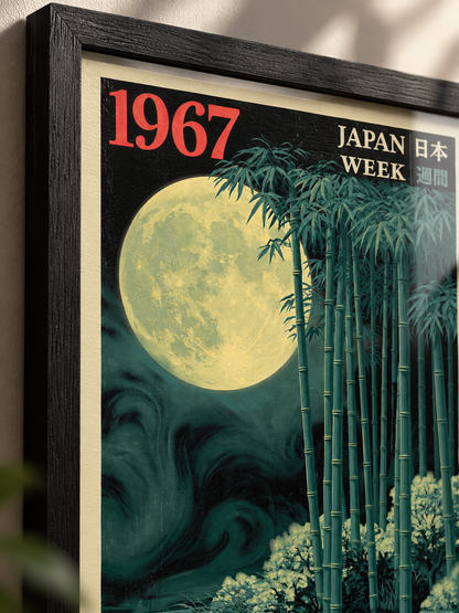 Japanese Bamboo Moon Poster - Wall Art Decor - detail view - bamboo moon wall art, bamboo forest art