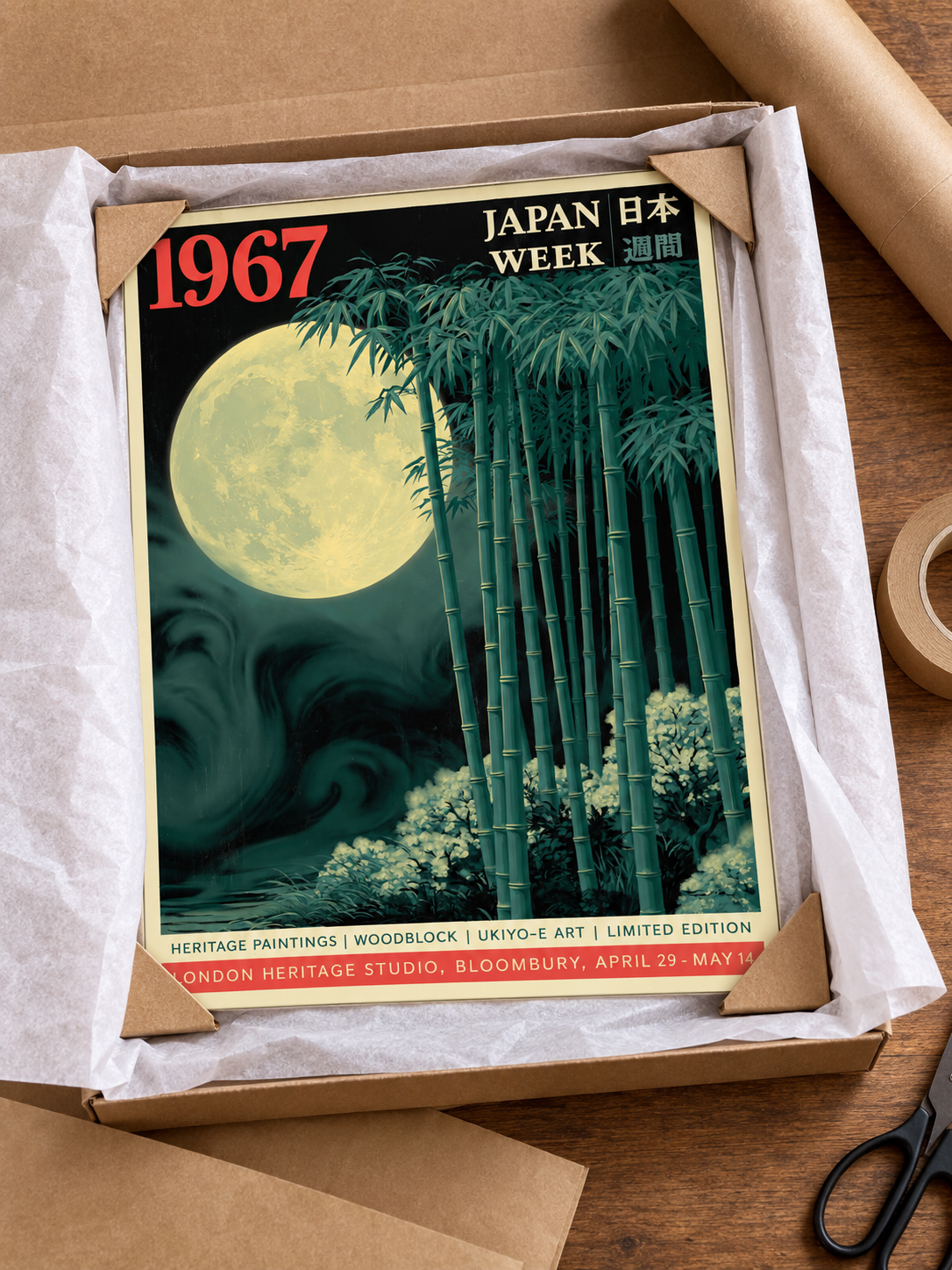 Japanese Bamboo Moon Poster - Wall Art Decor - lifestyle shot - bamboo moon wall art, bamboo forest art