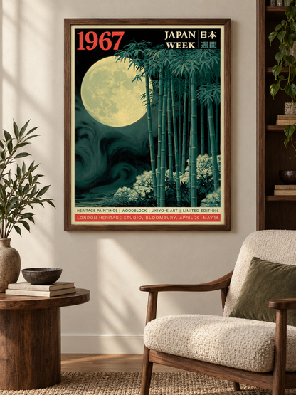 Japanese Bamboo Moon Poster - Wall Art Decor - close-up - bamboo moon wall art, bamboo forest art